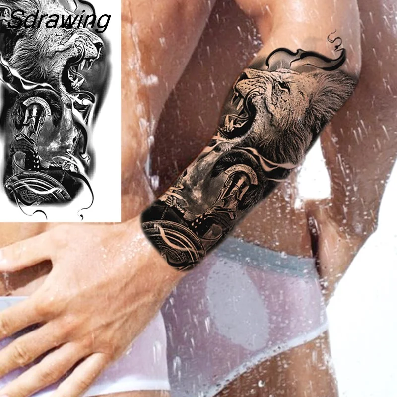 Sdrawing Realistic Black Devil Temporary Tattoos For Men Adult Tiger Pirate Skeleton Vampire Fake Tattoo Forearm Scary Tatoo Joker