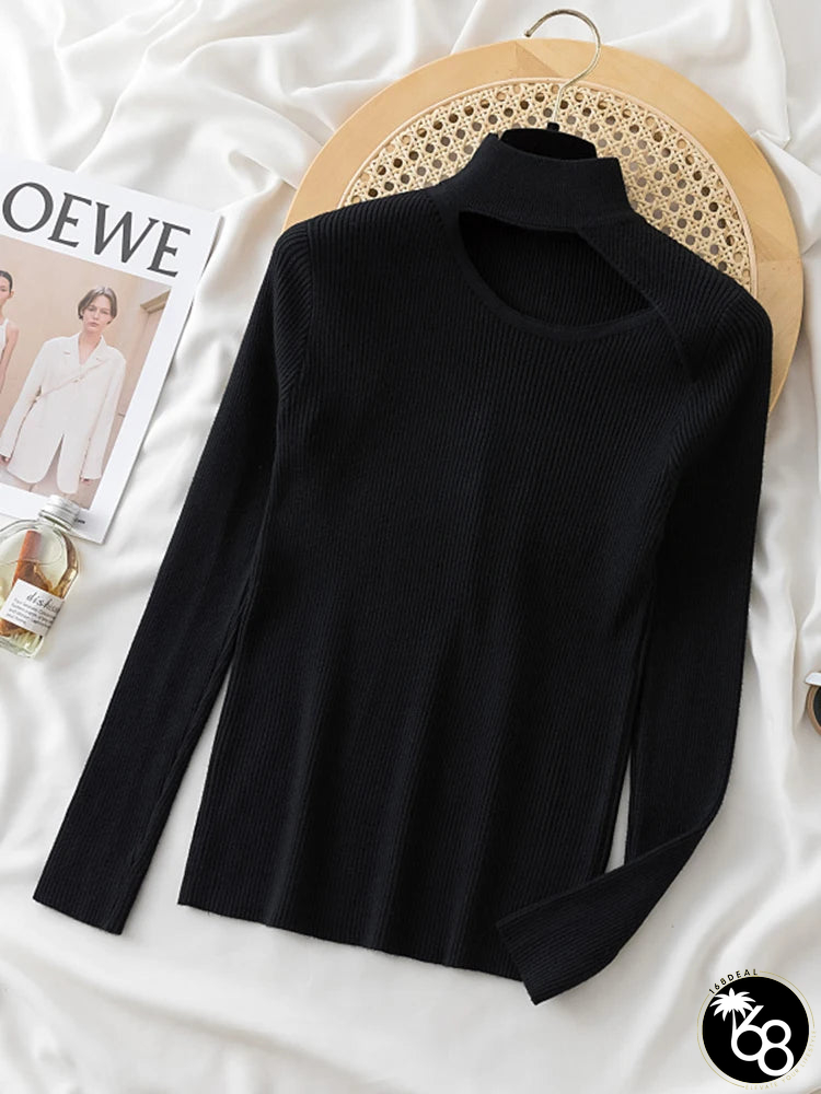 Women's Acrylic Halter Neck Full Sleeve Solid Pattern Sweater | 168DEAL