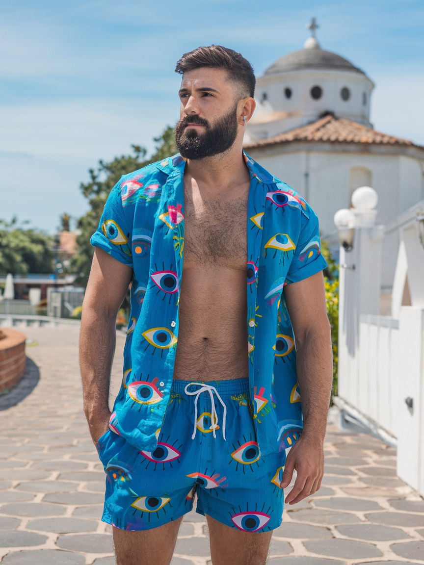 Charming Eyes Hawaiian Print Shirt Set