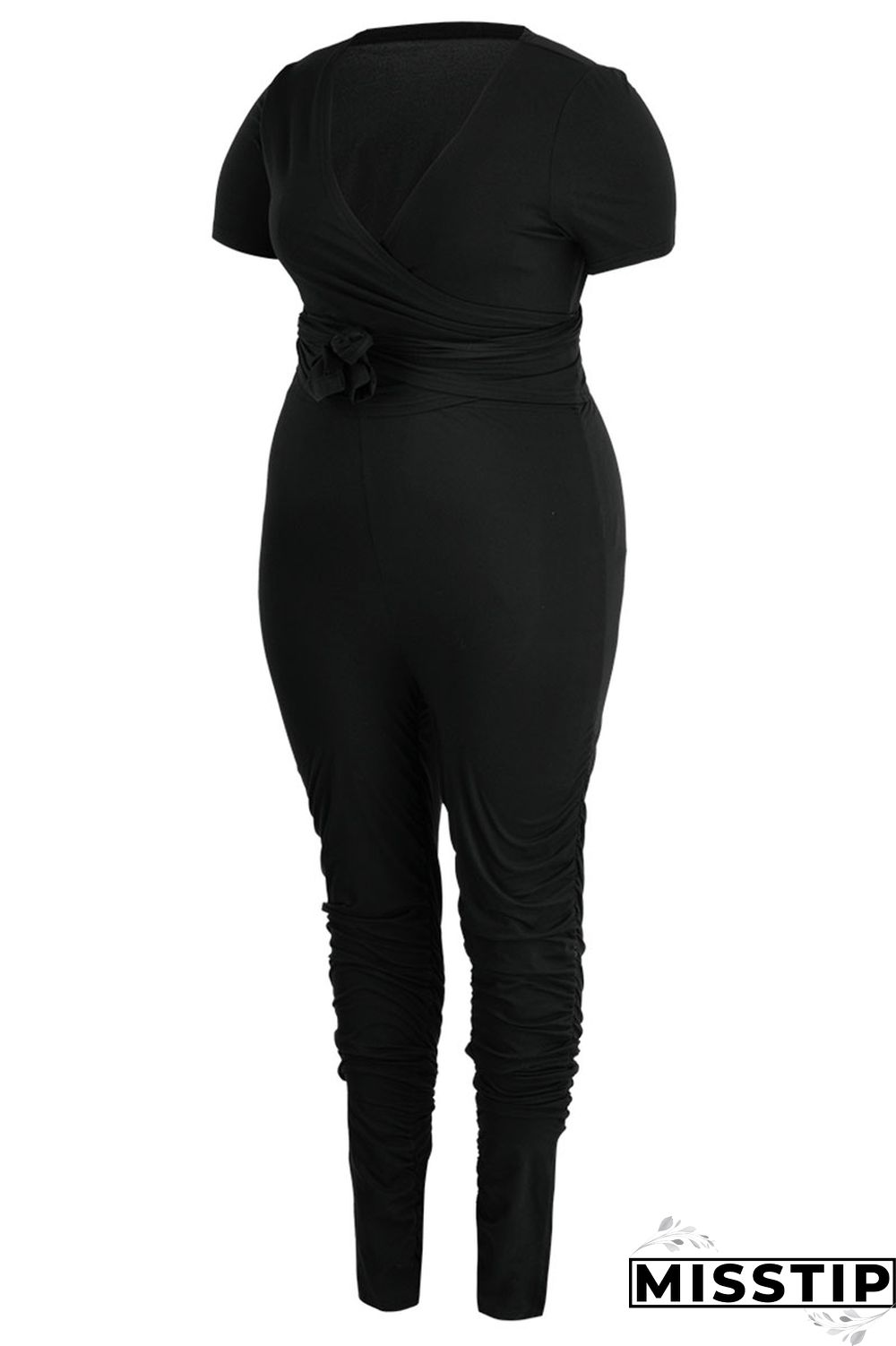 Colorful Blue Casual Solid Bandage Patchwork Fold V Neck Plus Size Two Pieces