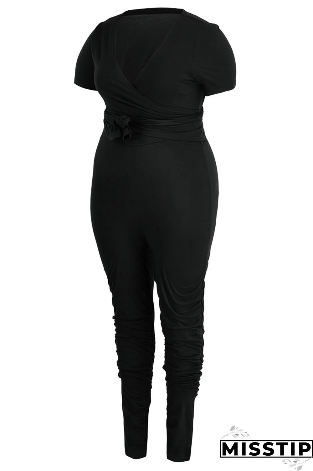 Colorful Blue Casual Solid Bandage Patchwork Fold V Neck Plus Size Two Pieces