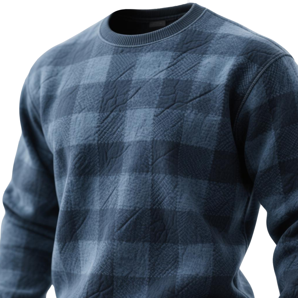 Men's Vintage Blue Plaid Pattern Print Crew Neck Sweatshirt-inspireuse