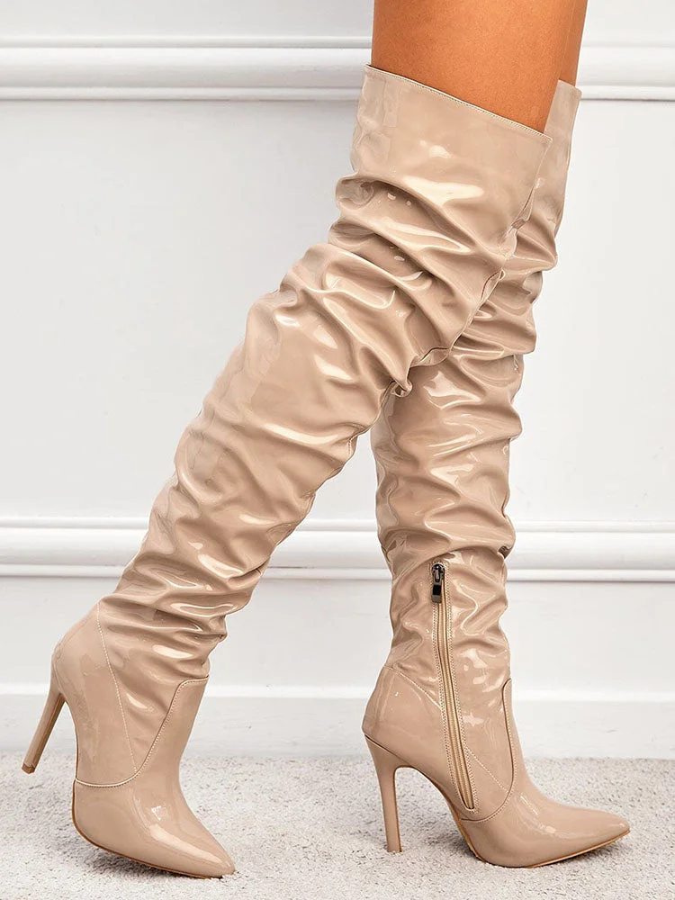 PU Pointed Toe Over The Knee Boots