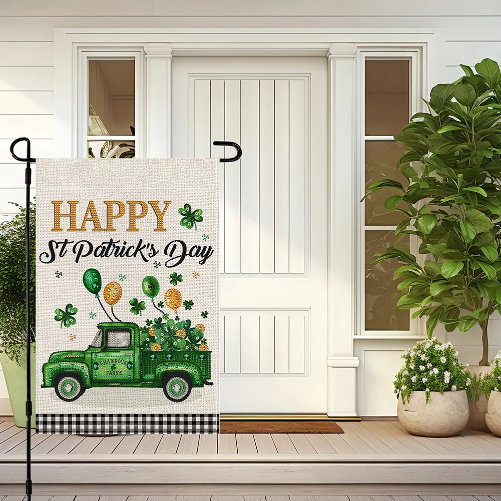 St. Patrick S Day Green Car Diamond Painting Garden Flag for Garden Patio Yard