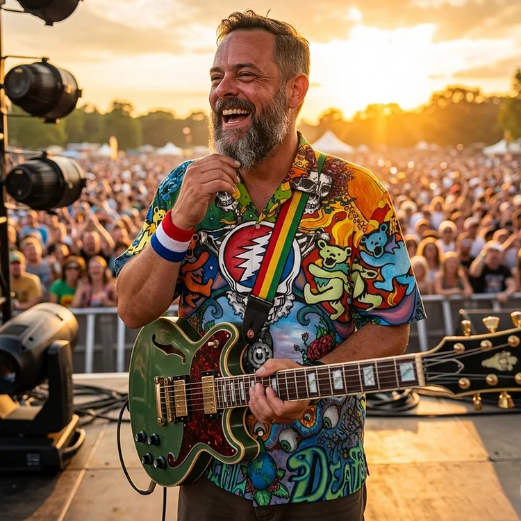 Vintage Grateful Dead Skull & Bear &Terrapin Graphic Cuban Collar Short Sleeve Shirt &ndash; Unisex Retro Cotton Top