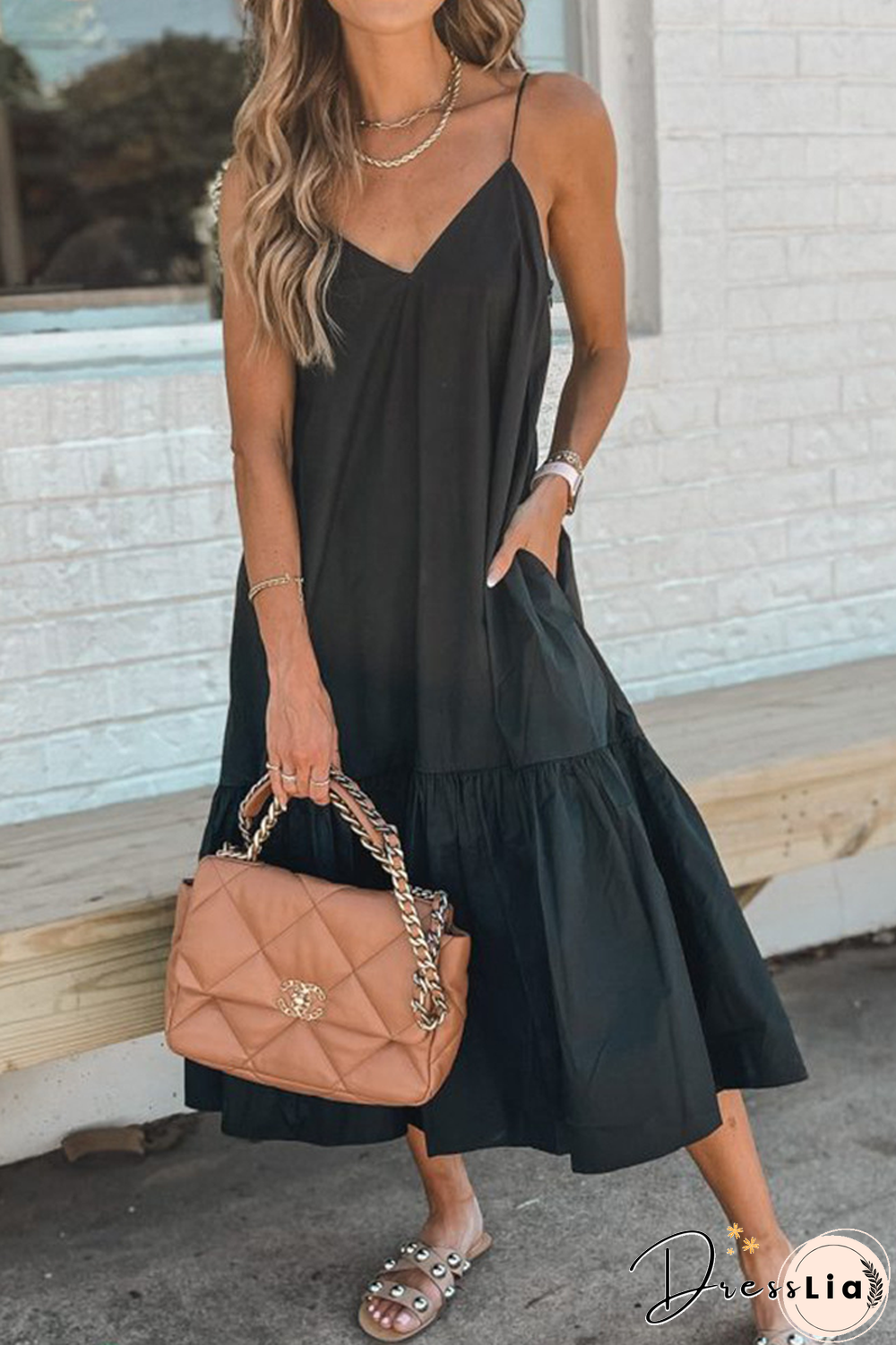 KarliDress Simple Melody Midi Black Dress P12757