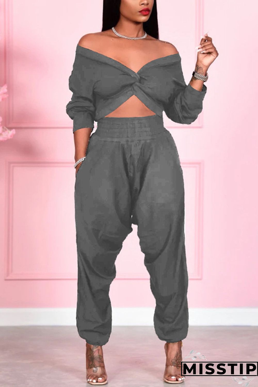 Khaki Sexy Casual Solid Basic V Neck Long Sleeve Two Pieces