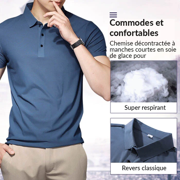 Polo pour hommes à manches courtes en soie glacée
