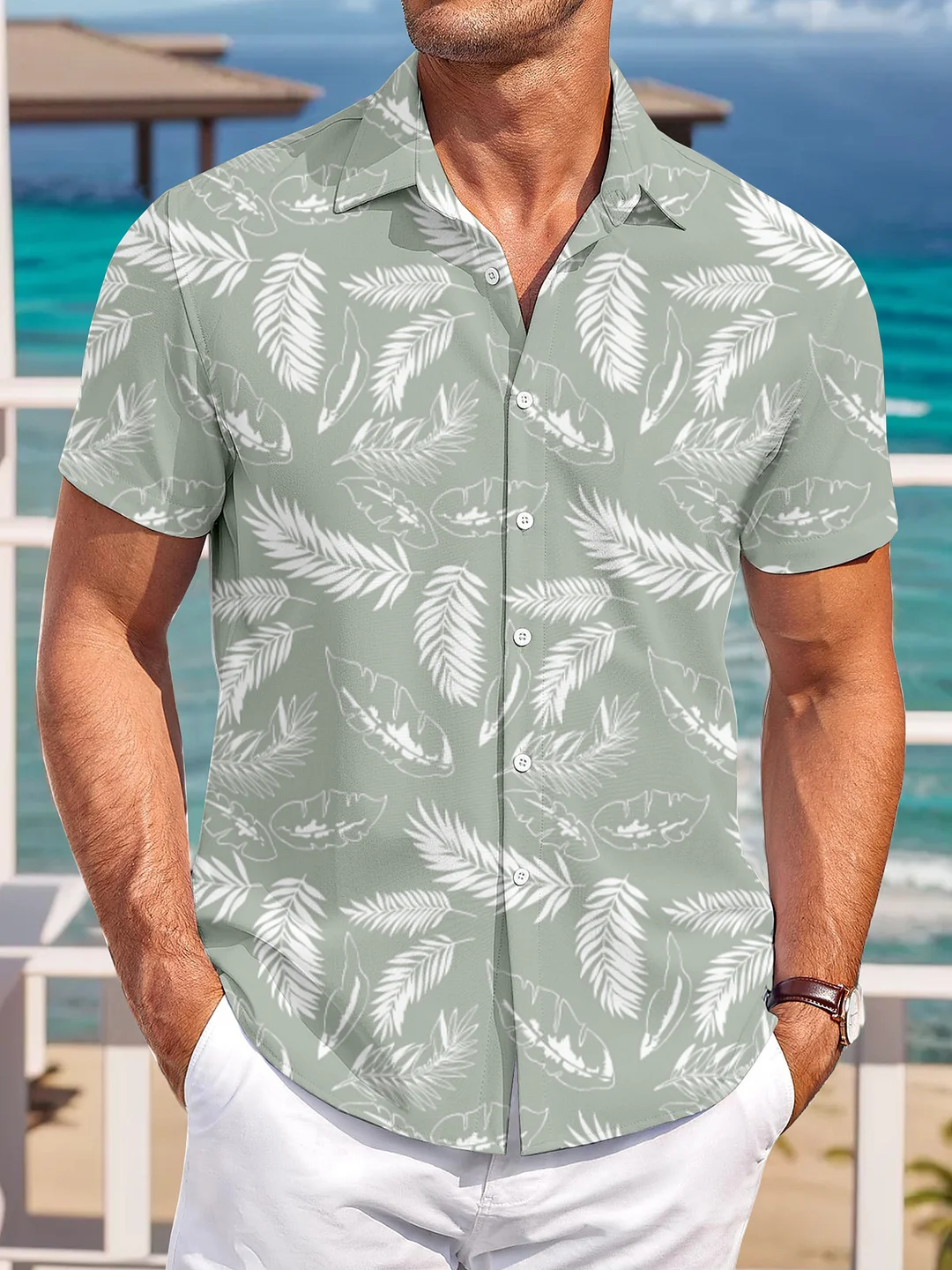 Suitmens Hawaiian palm leaf pattern shirt 1315