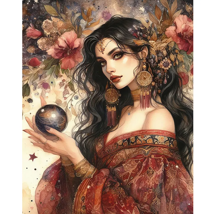 Tarot Card Crystal Ball Woman 40*50CM (Canvas) Full Round Drill Diamond Painting gbfke