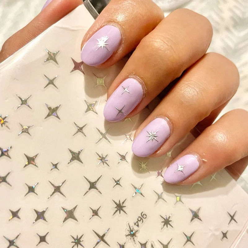 3D Holographic Stars Nail Stickers Self-adhesive Transfer Decals Lips Snowflake Sliders Tips Salon Manicure Nail Art Decoration-Nail Inspo