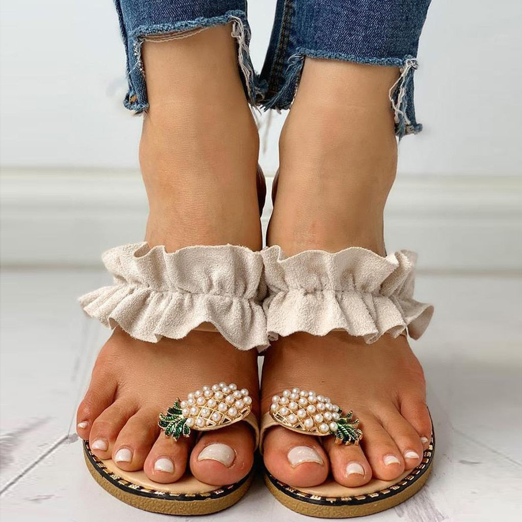 VCSHOES Pineapple Pearl Flat Bunions Sandals