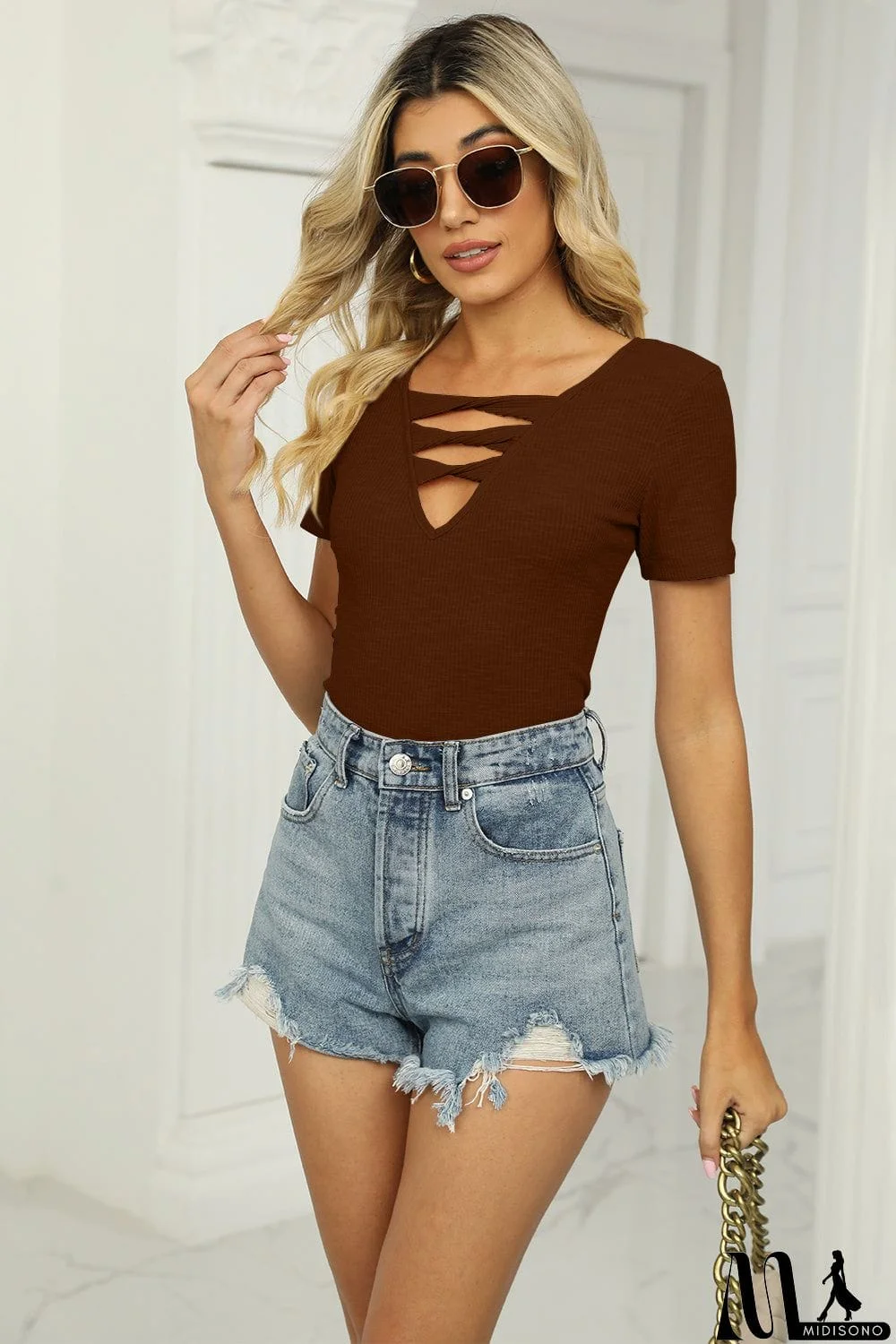 MidiSono - Twisted V-Neck T-Shirt