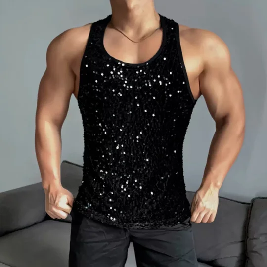 Men's Sequin Sleeveless Tank Top Lixishop 