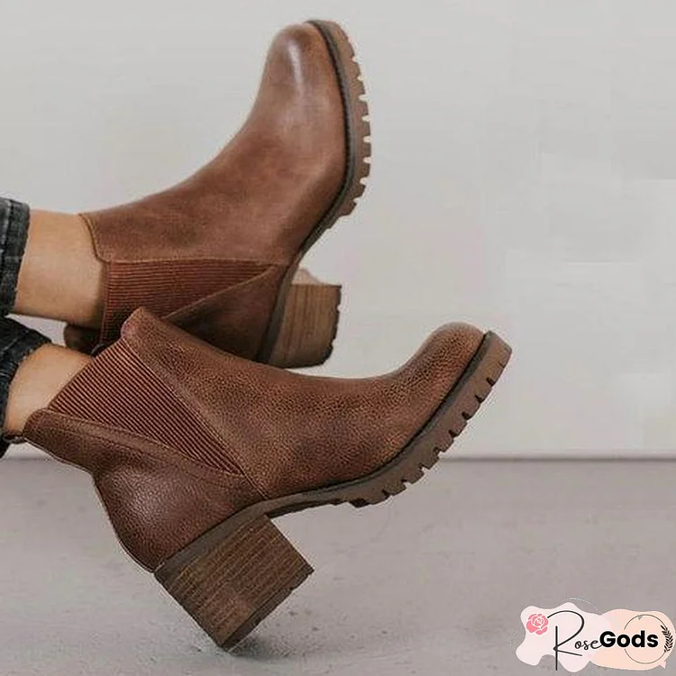 Fall Elastic Band Chunky Heel Pu Boots