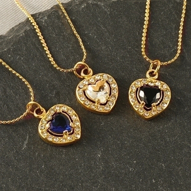 Stainless Steel 18K Gold Plated Glam Shiny Plating Inlay Sun Water Droplets Heart Shape Zircon Pendant Necklace