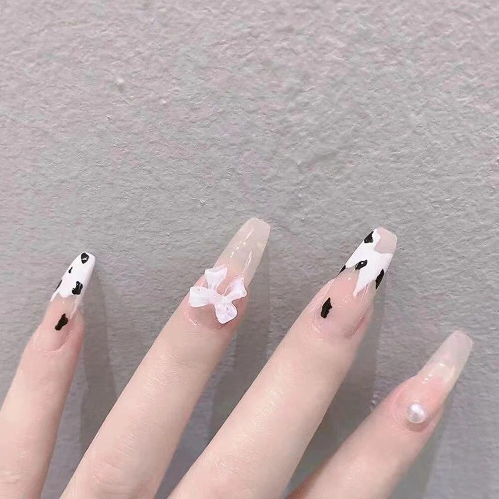 24Pcs Long Ballerina False Nail Love Pattern French Coffin Fake Nails Full Cover Wearable DIY Manicure Tools Press On Nails 1029-Nail Inspo