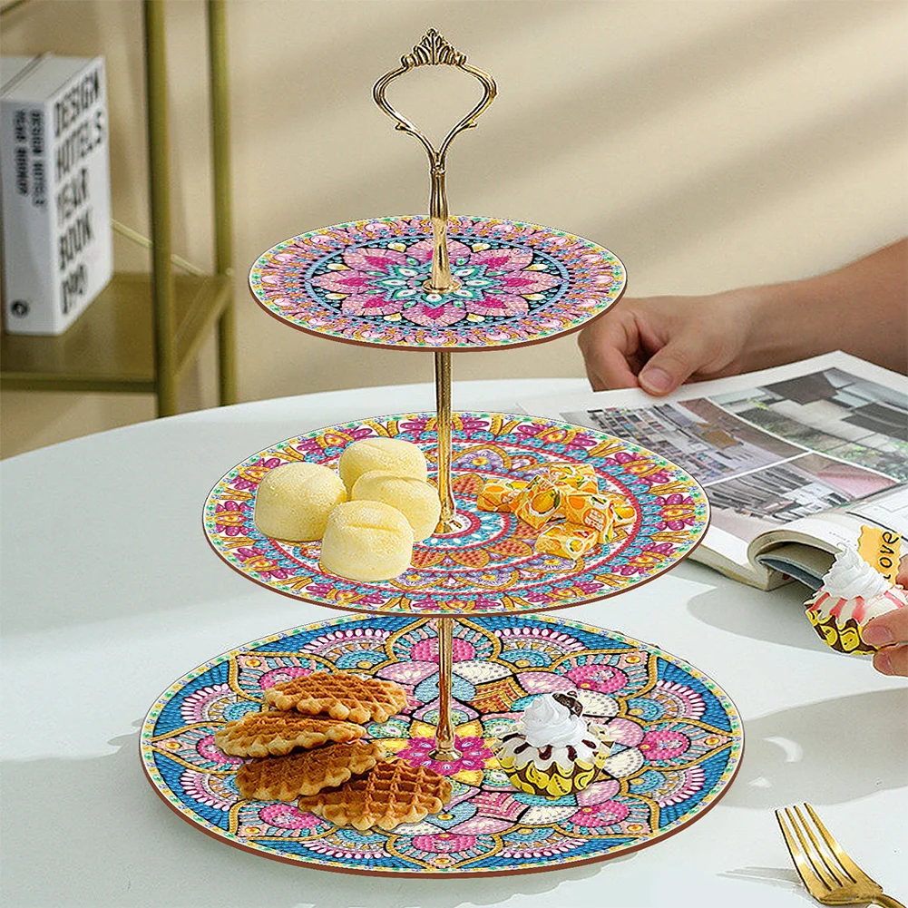 DIY Mandala 3 Tier Acrylic Diamond Painting Cake Snack Stand for Afternoon Tea