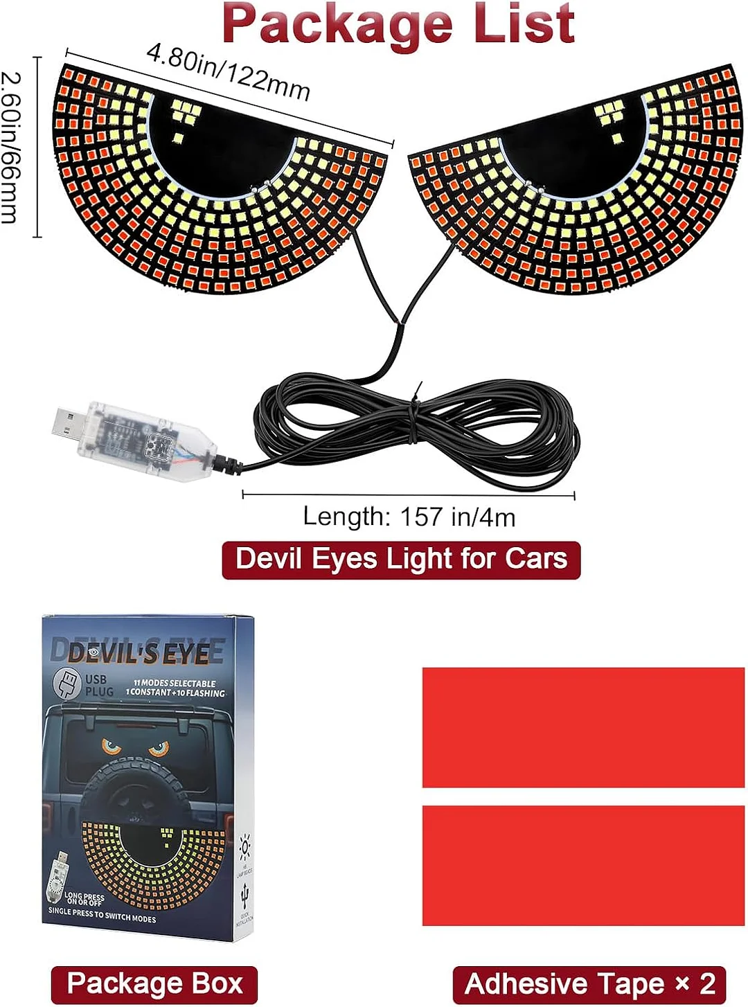PIFOOG LED Devil Eyes Light for Car Window Demon Evil Eye Sign Lights Cars Back Windshield USB Road Rage Light up Flicker Signal Lighting Cool Fun Stuff Accessories Amber Yellow