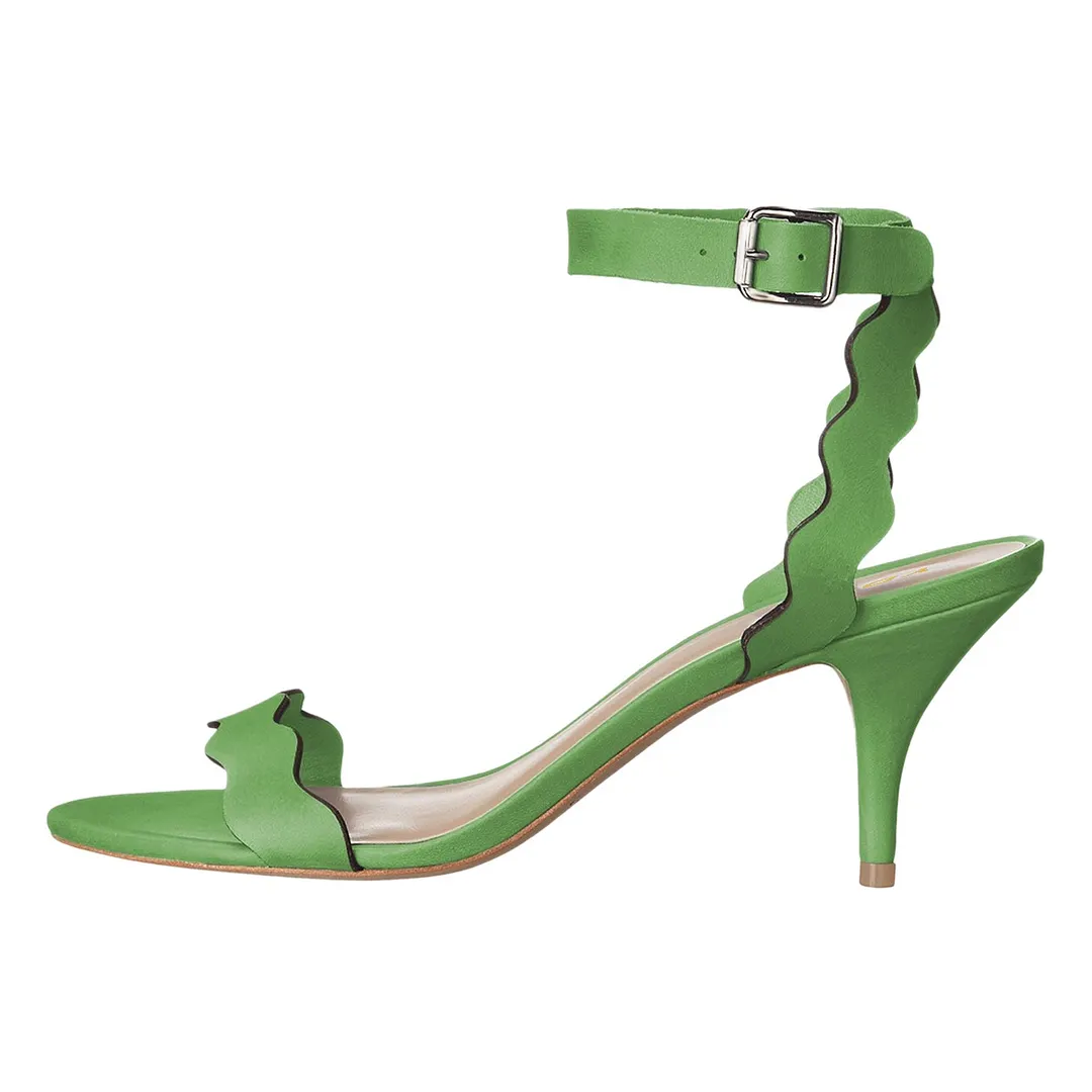 Green Open Round Toe Ripple Strappy Stiletto Heeled Sandals
