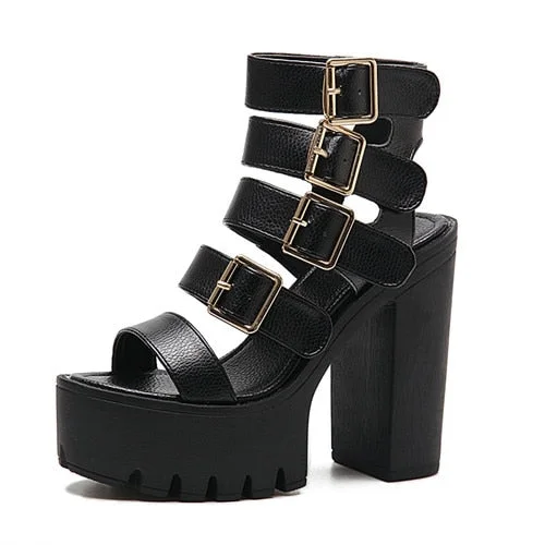 Gdgydh Women Sandals High Heels 2022 New Summer Fashion Buckle Female Gladiator Sandals Platform Shoes Woman Black Big Size 42