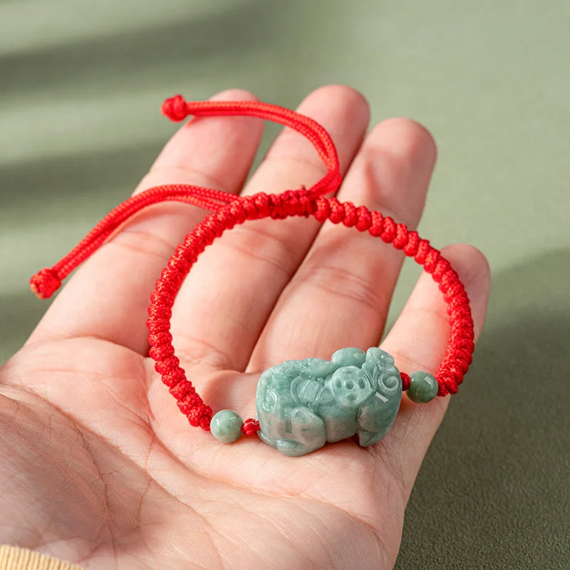 Handmade Natural Jade PiXiu Protection King Kong Knot Braided String Bracelet