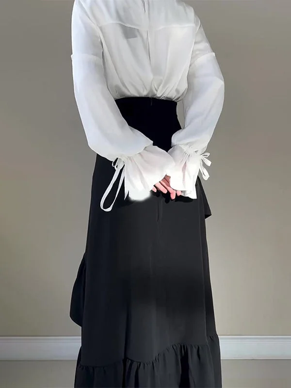 Style & Comfort for Mature Women Women's Flared Sleeve Shirt High Waist Hemmed Midi Dress Set