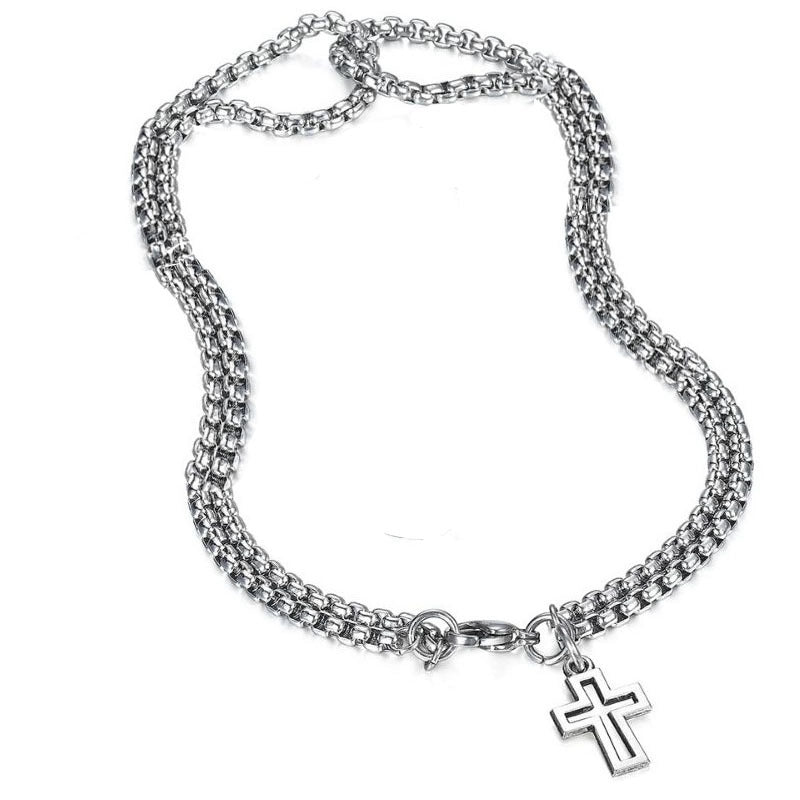 Hip-hop Style Trendy Fashion Wild Men's Double Chain Cross Necklace