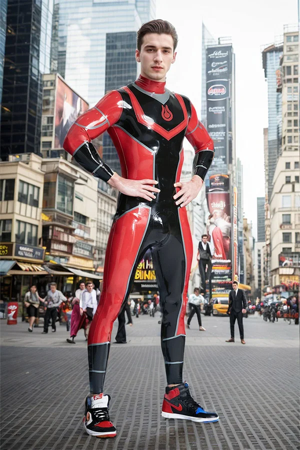 Men Latex Catsuits Male Nibiru Catsuit Superhero Style Creative Catsuit Black & Red cosplay