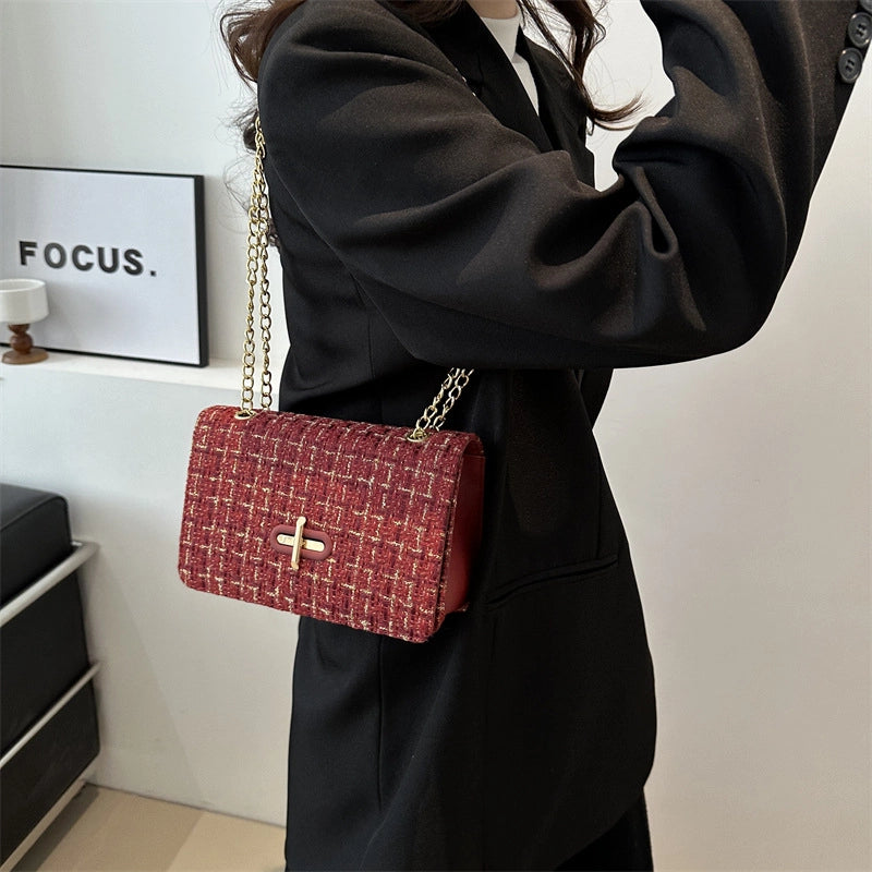 Women’s Small Pu Leather Color Block Streetwear Square Flip Cover Shoulder Bag