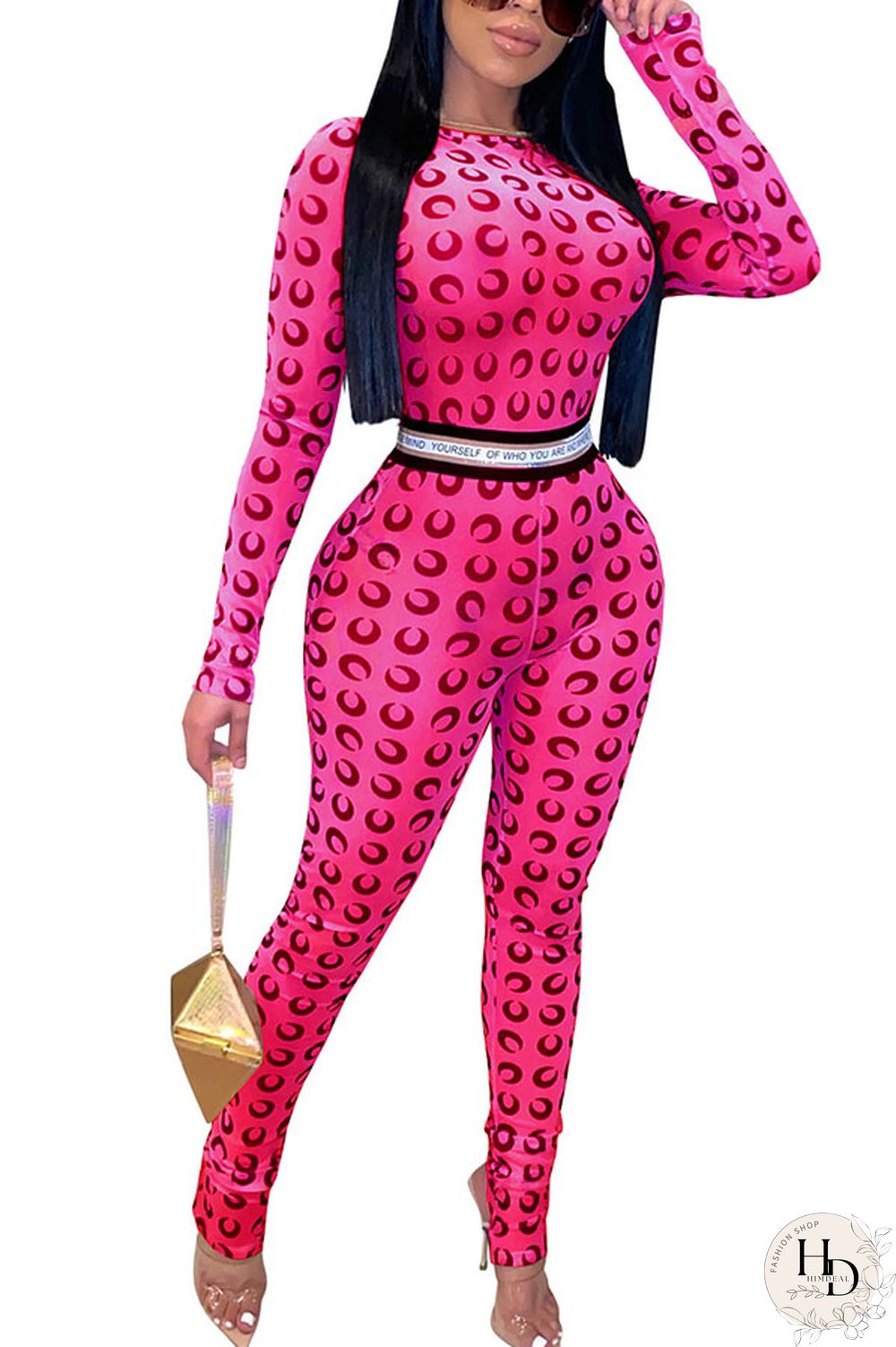 Blue Fashion Sexy Print Long Sleeve O Neck Jumpsuits
