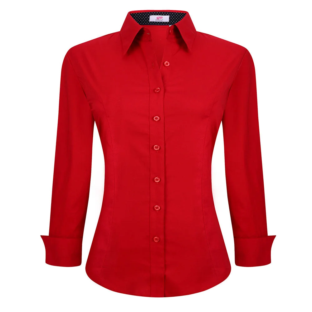 Women's Cotton Stretch Work Shirt Red Alex Vando Fashion