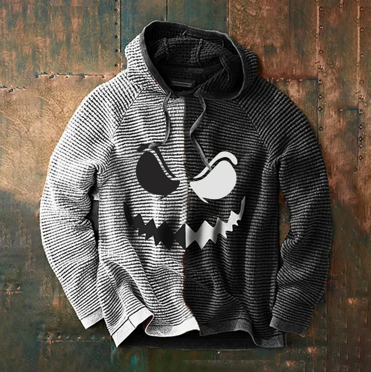  Men's Winter Halloween Contrast Hooded Drawstring Sweatshirt