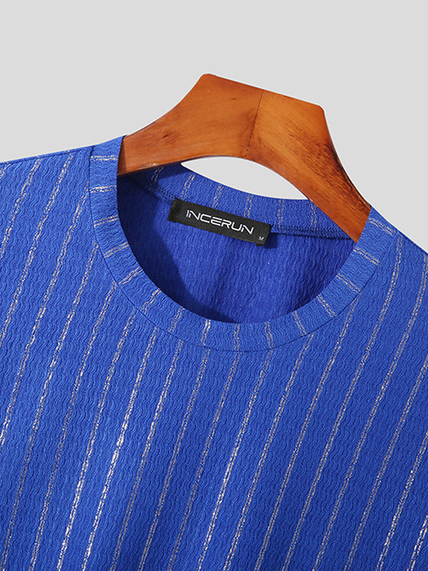 Aonga - Mens Knitted Shiny Stripe Short Sleeve T-ShirtJ aonga