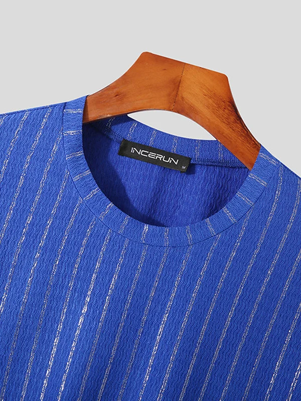 Aonga - Mens Knitted Shiny Stripe Short Sleeve T-ShirtJ aonga