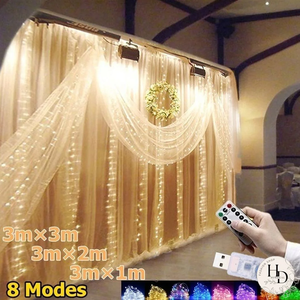 3Mx3M 300 LED Curtain Light Romantic Christmas Wedding Outdoor Decoration Curtain String Light