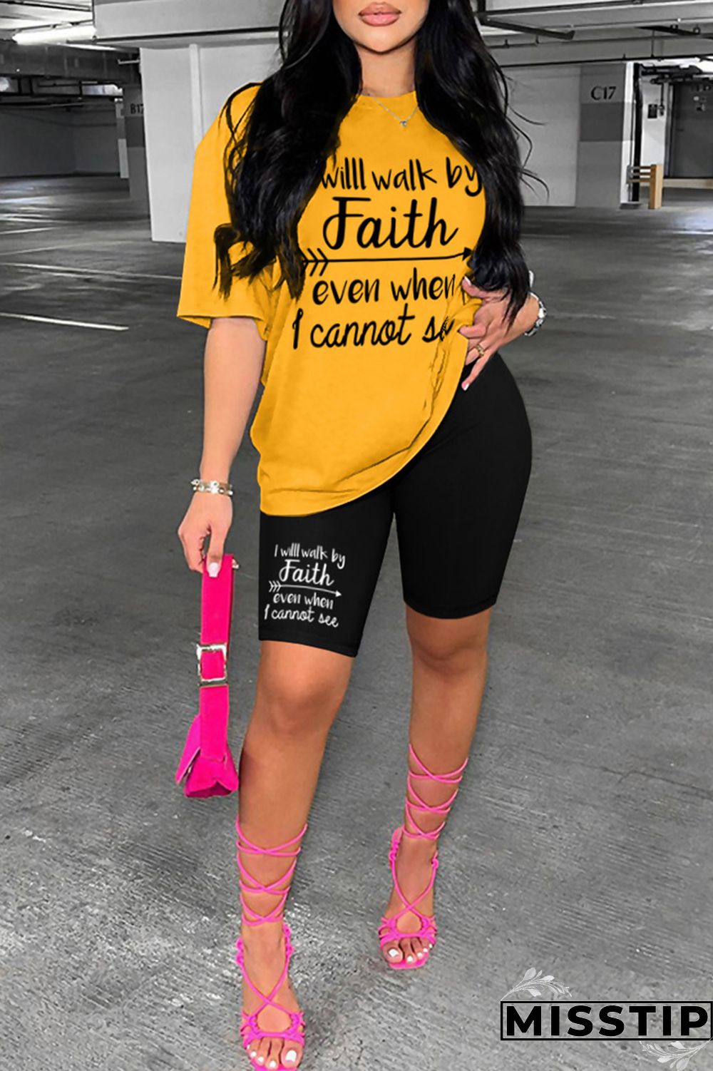 Rose Red Casual Letter Print Basic O Neck Short Sleeve Two Pieces