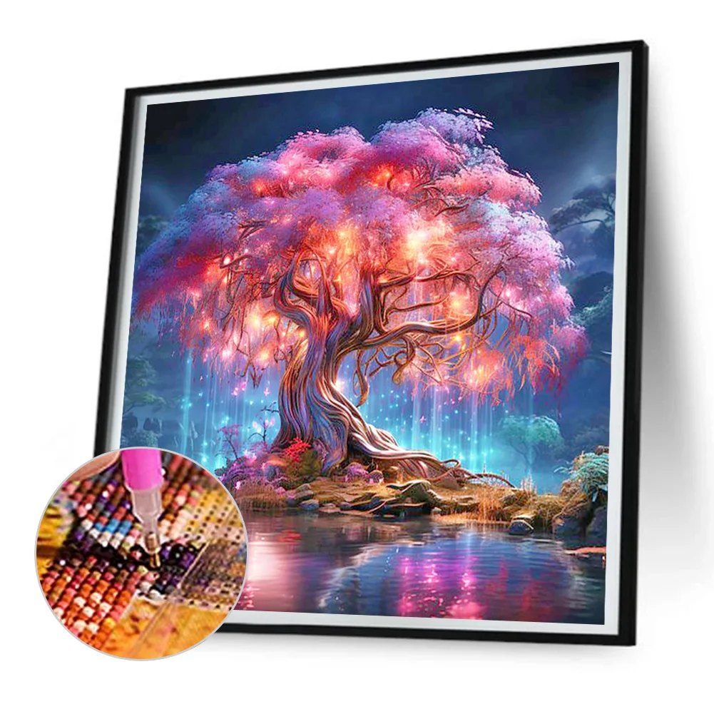 Diamond Painting - Full Round Drill - Fluorescent Lake Tree(Canvas|30*30cm)