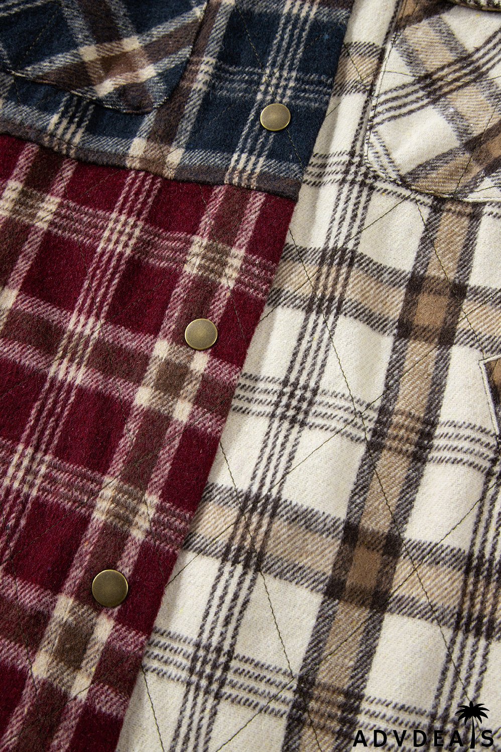 Red Mixed Plaid Patchwork Retro Shacket