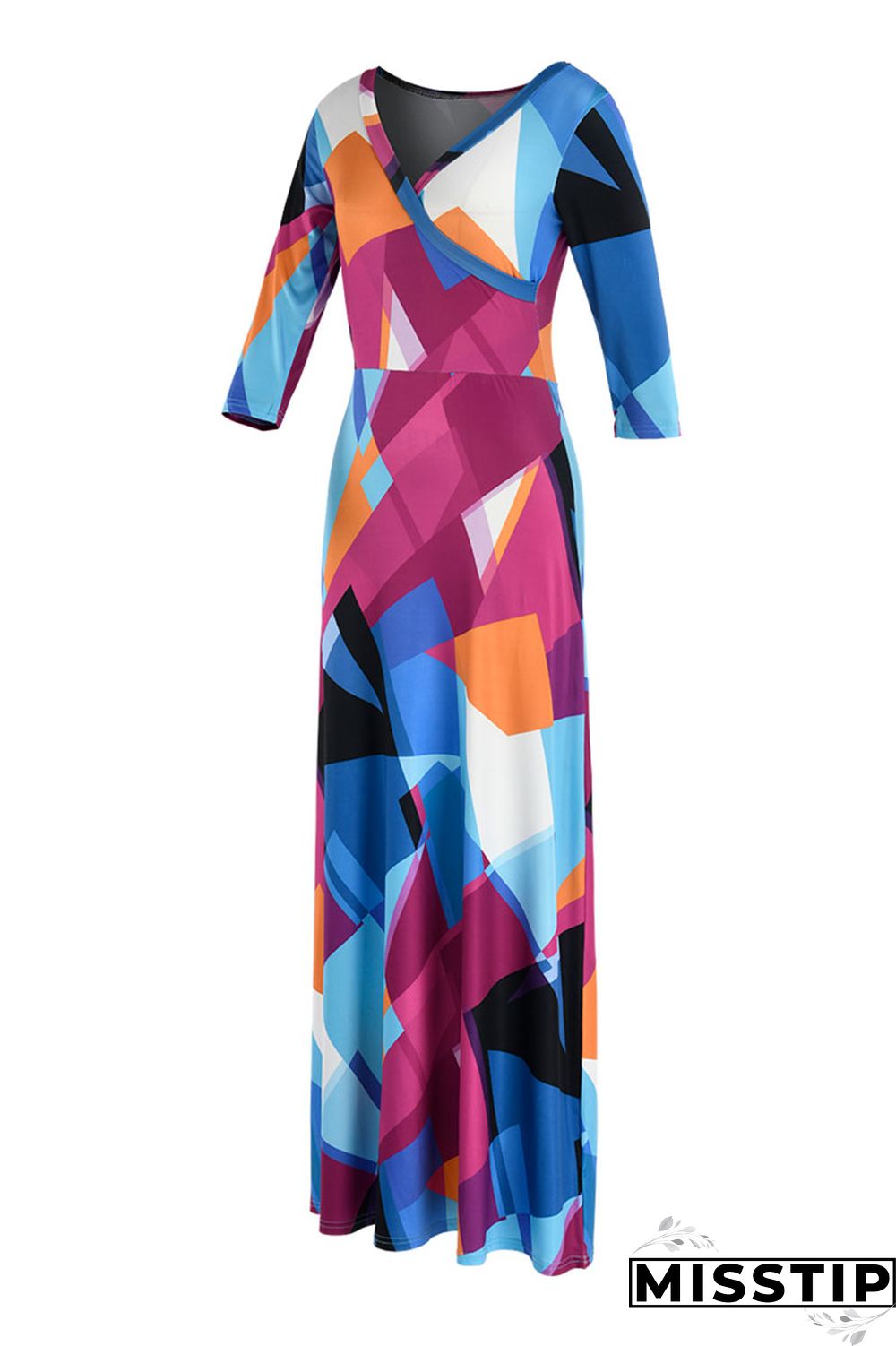 Blue Fashion Casual Print Bandage V Neck Long Sleeve Dresses