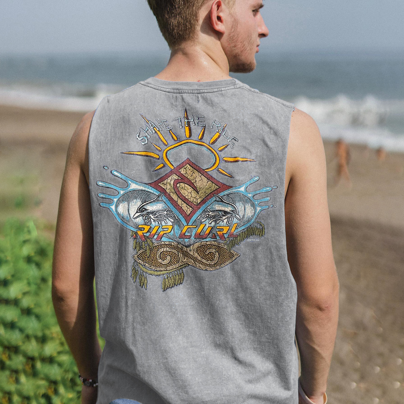 Retro Unisex Oversized Mesh Sleeveless T-shirt Seaside Holiday Surfing Print Vest Quick-drying Vest / TECHWEAR CLUB / Techwear