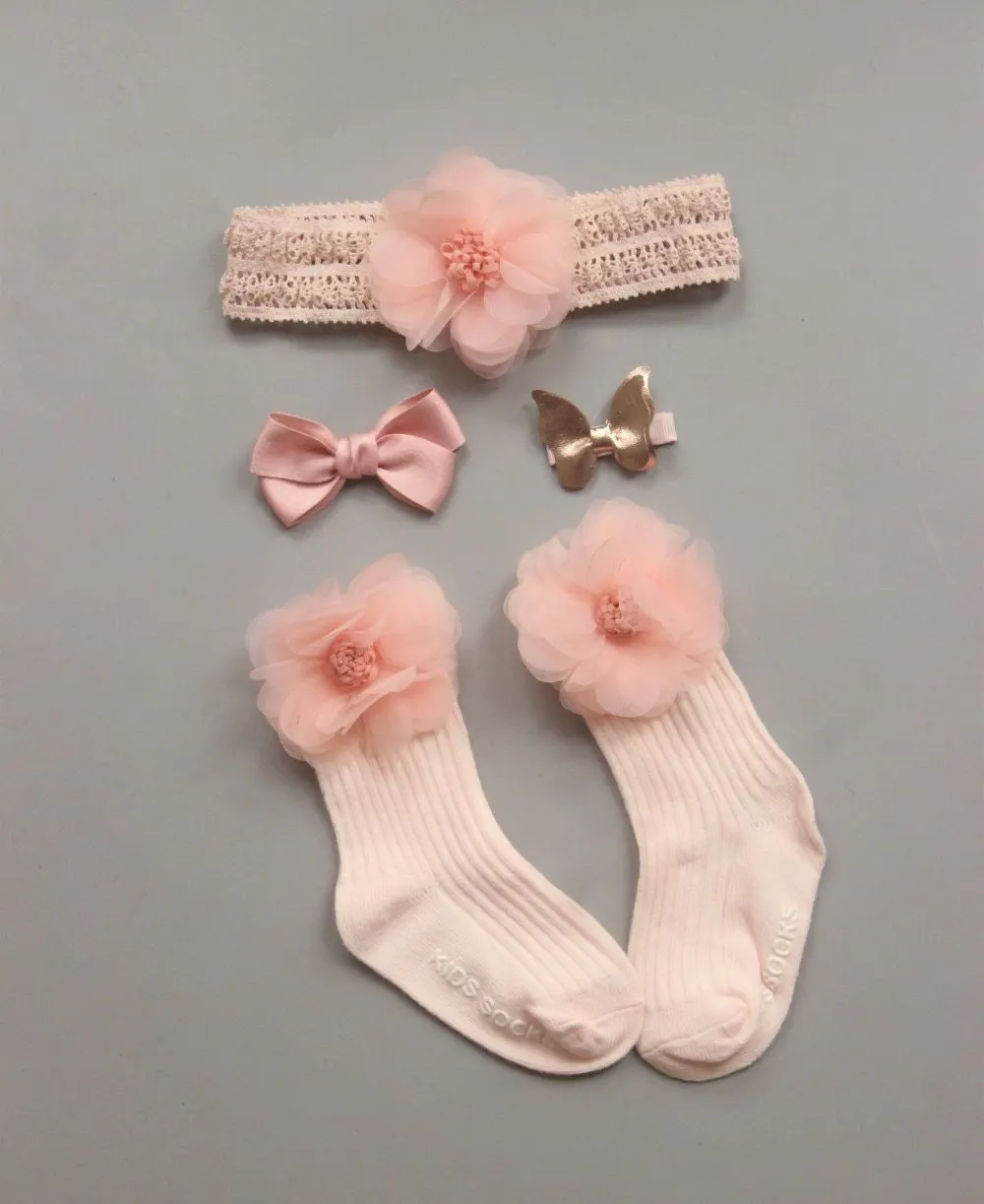2019 4pcs/Sets Newborn Baby Girl Boy Socks Lace Ruffle Tutu Socks Frilly Ankle Princess Anti Slip Socks+Headband+Hair Pin 0-24M