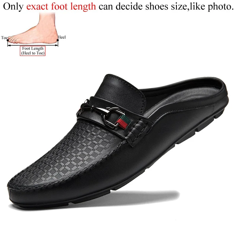 Luxury Shoes Brand Designer Summer Genuine Leather Casual Slip On Half Shoes For Men Loafers Flats Slippers