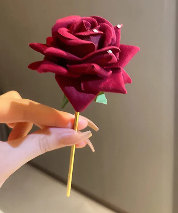 Elegant Mulberry Alloy Zircon Rose Velour Hairpin