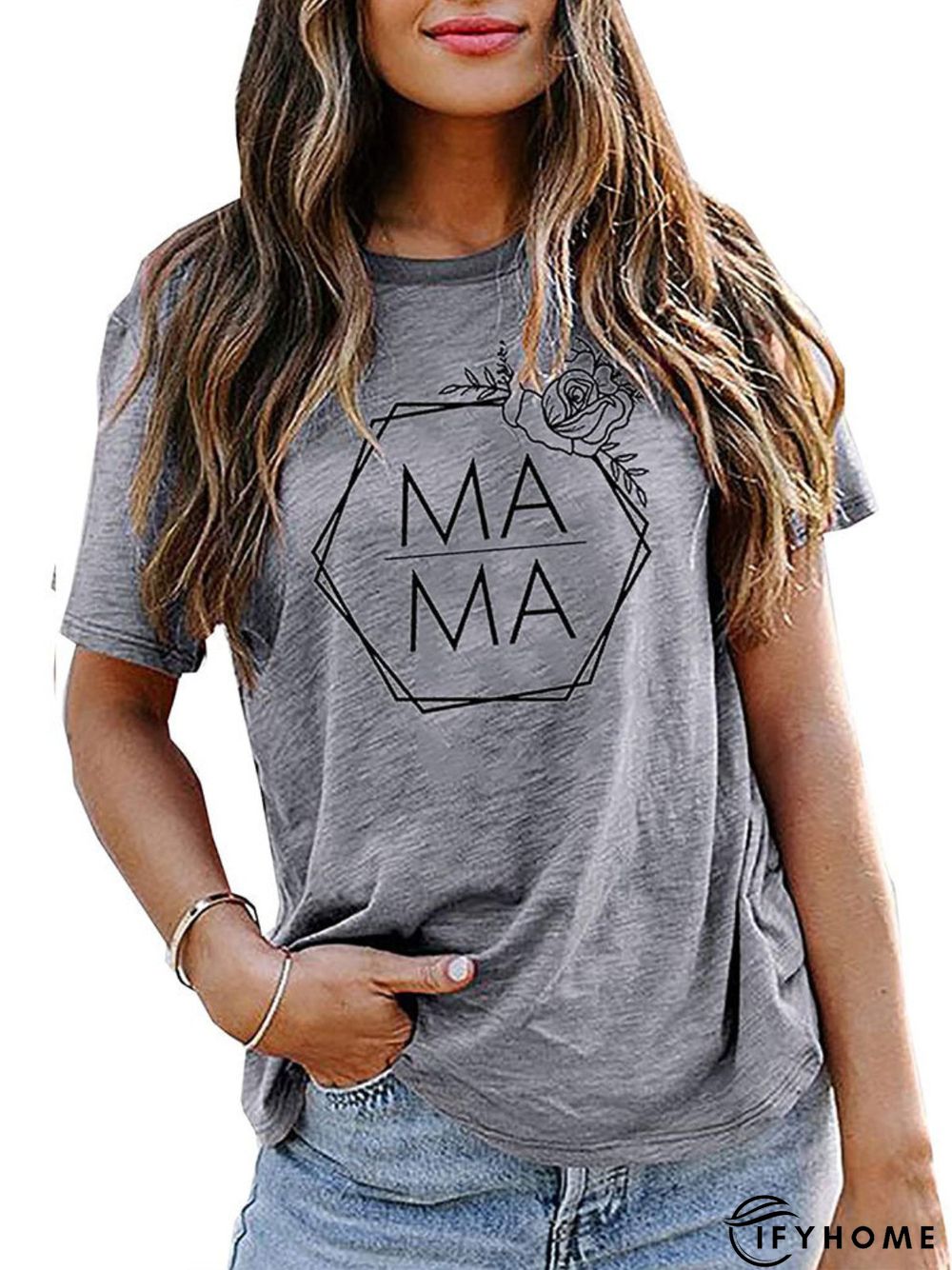 Vintage MAMA Floral Printed Short Sleeves Crew Neck Casual Top | IFYHOME