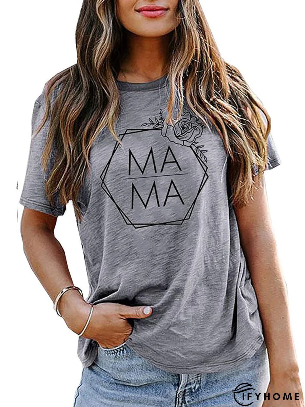 Vintage MAMA Floral Printed Short Sleeves Crew Neck Casual Top | IFYHOME