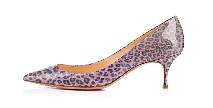 Viola Purple Leopard Print Heels Kitten Heels Pointy Toe Pumps Vdcoo