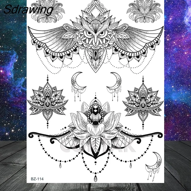 Sdrawing Geometric Fox Wolf Temporary Tattoos For Men Women Henna Tatoos Paper Waterproof Body Art Arm Leg DIY Fake Tattoo Sticker