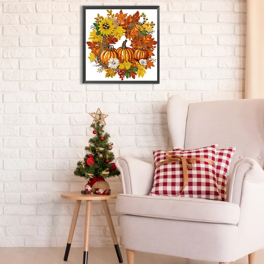 Diamond Painting - Partial Special Shaped Drill - Pumpkin Wreath(Canvas|30*30cm)