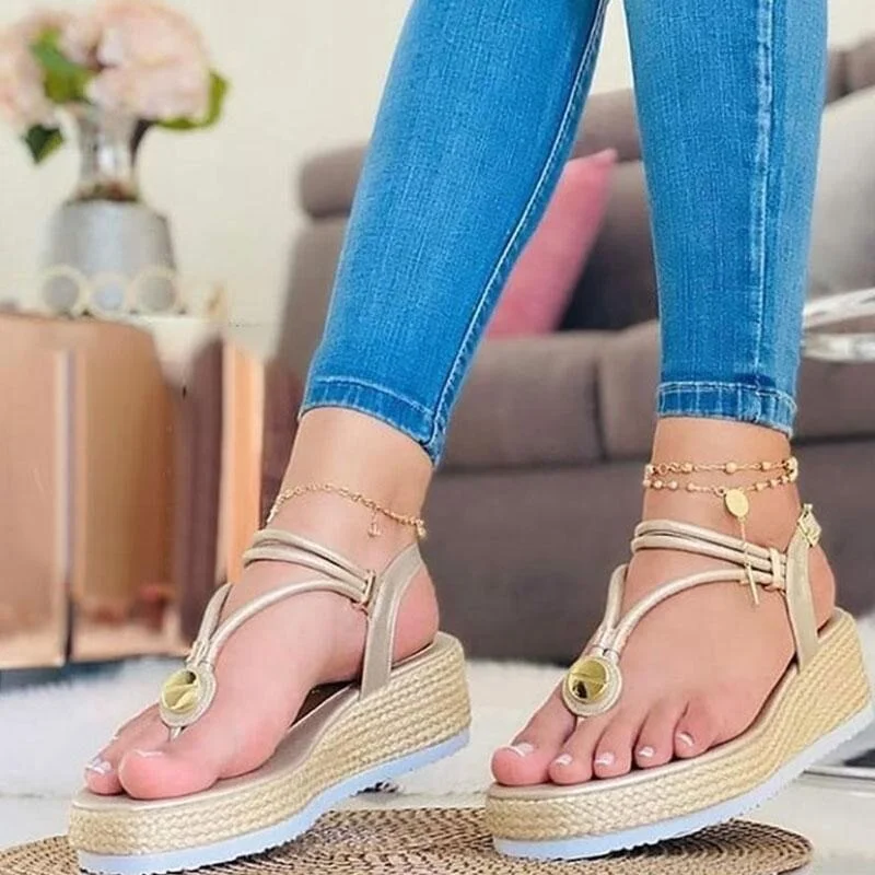 Summer Gladiator Wedges Sandals Women Open Toe Platform Espadrille Sandals Beach Flip Flops Mid Heels Ladies Casual Shoes